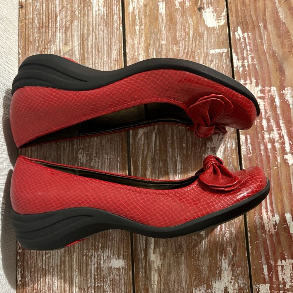 Red Bow Hush Puppies Snakeskin Flats Work Twee Retro Funky Classic Fun Women 8.5 - Picture 14 of 16